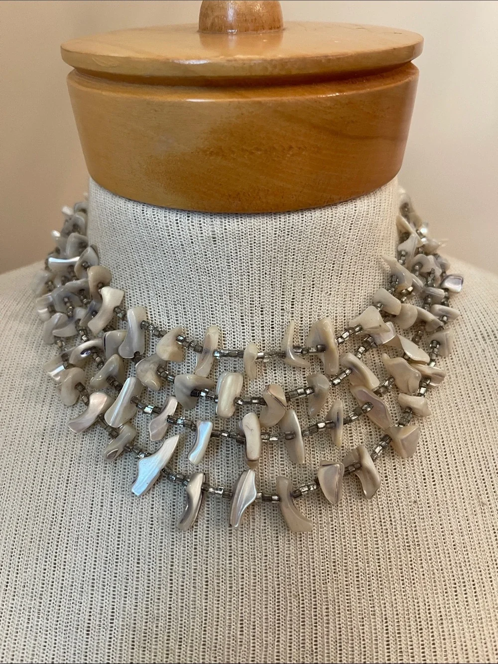 Vintage 4 Strand Mother of Pearl Shell Nugget Statement Necklace Choker